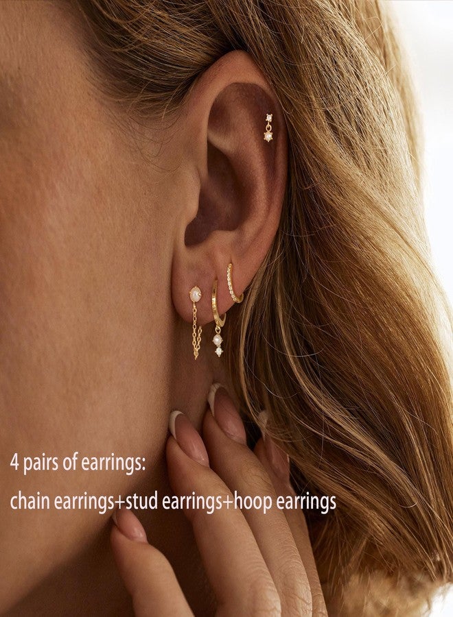 Ewrkbrㅤ Gold Plated Earrings for Women, Dainty Earring Stacks 14K Gold Plated Pearl Huggie Hoop Earrings for Women Trendy Small Cute Hypoallergenic Cartilage Earring Sets Fashion Jewelry Sets for Womens - Image 3
